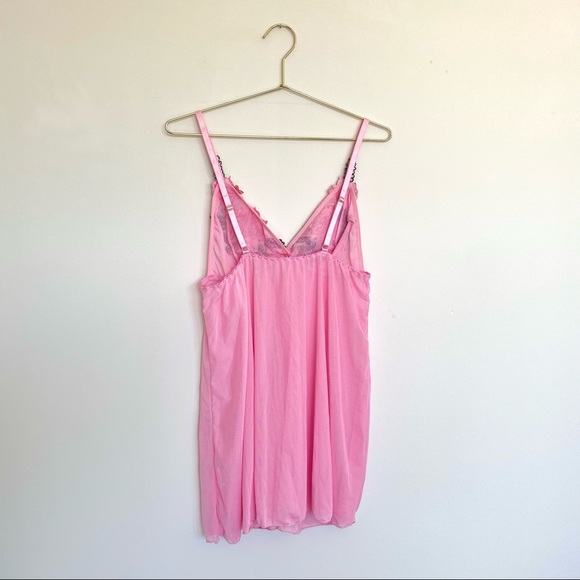 🌸NWOT Size M Pink Mesh 3D Lace Babydoll Nightgown - Picture 3 of 9